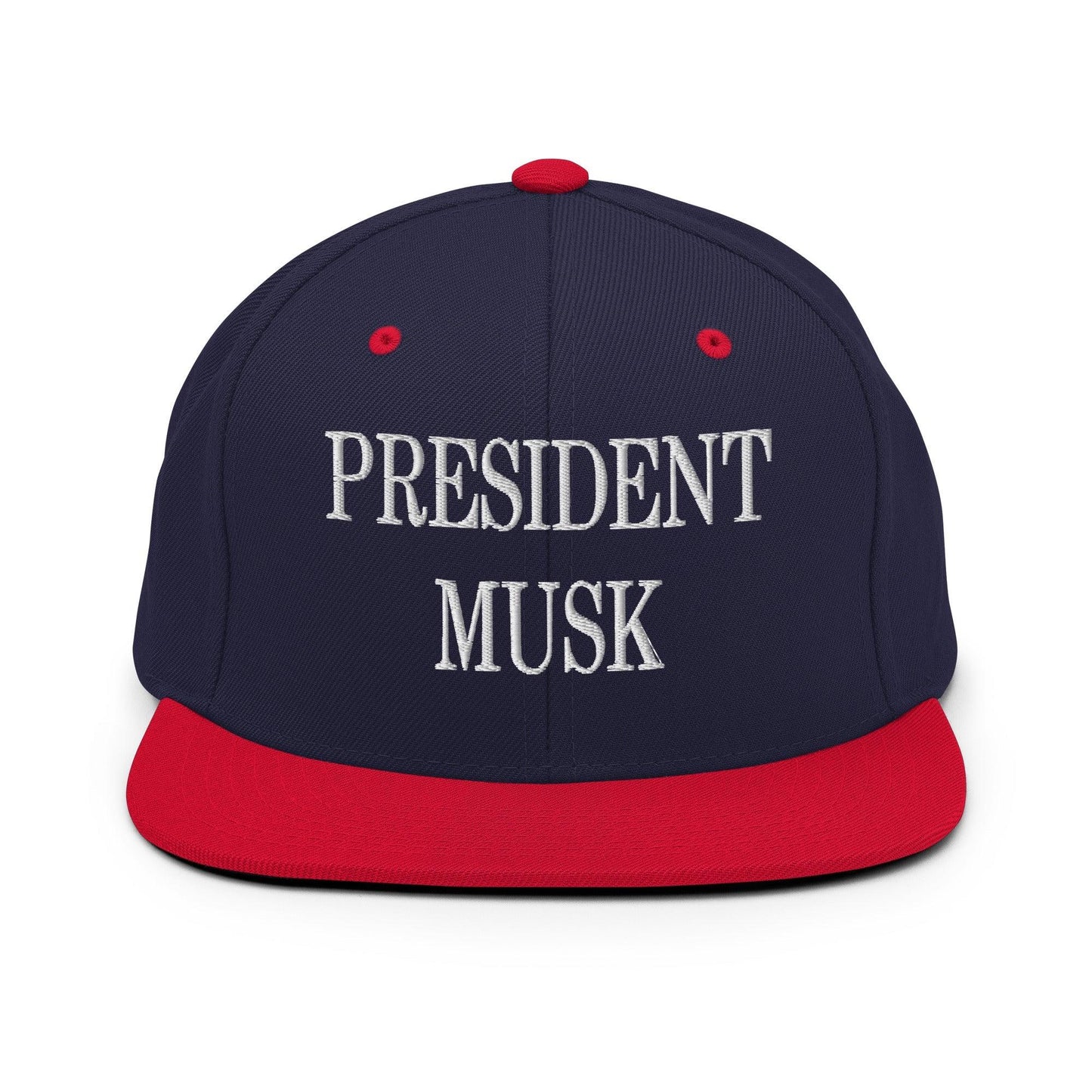 President Musk Embroidered Flat Bill Brim Snapback Hat - Navy/ Red