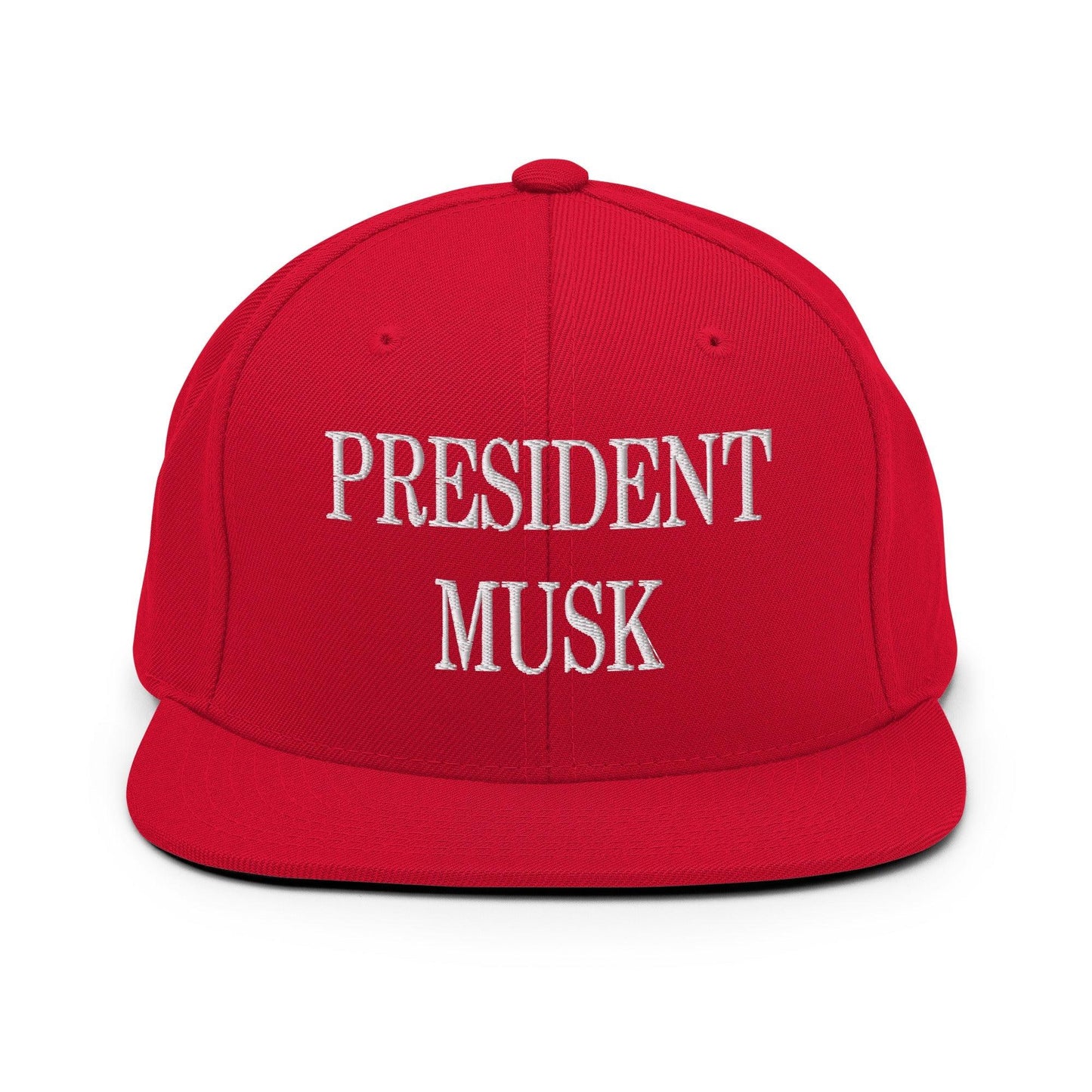 President Musk Embroidered Flat Bill Brim Snapback Hat - Red