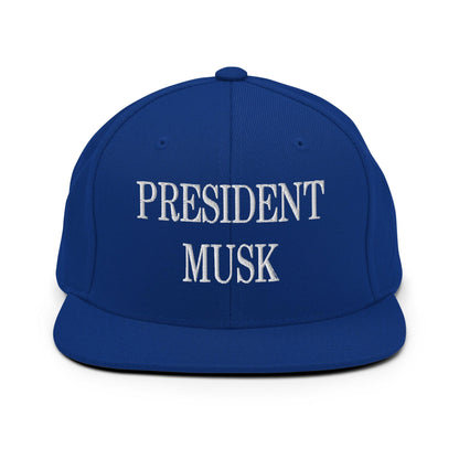 President Musk Embroidered Flat Bill Brim Snapback Hat - Royal Blue