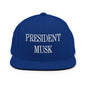 President Musk Embroidered Flat Bill Brim Snapback Hat - Royal Blue