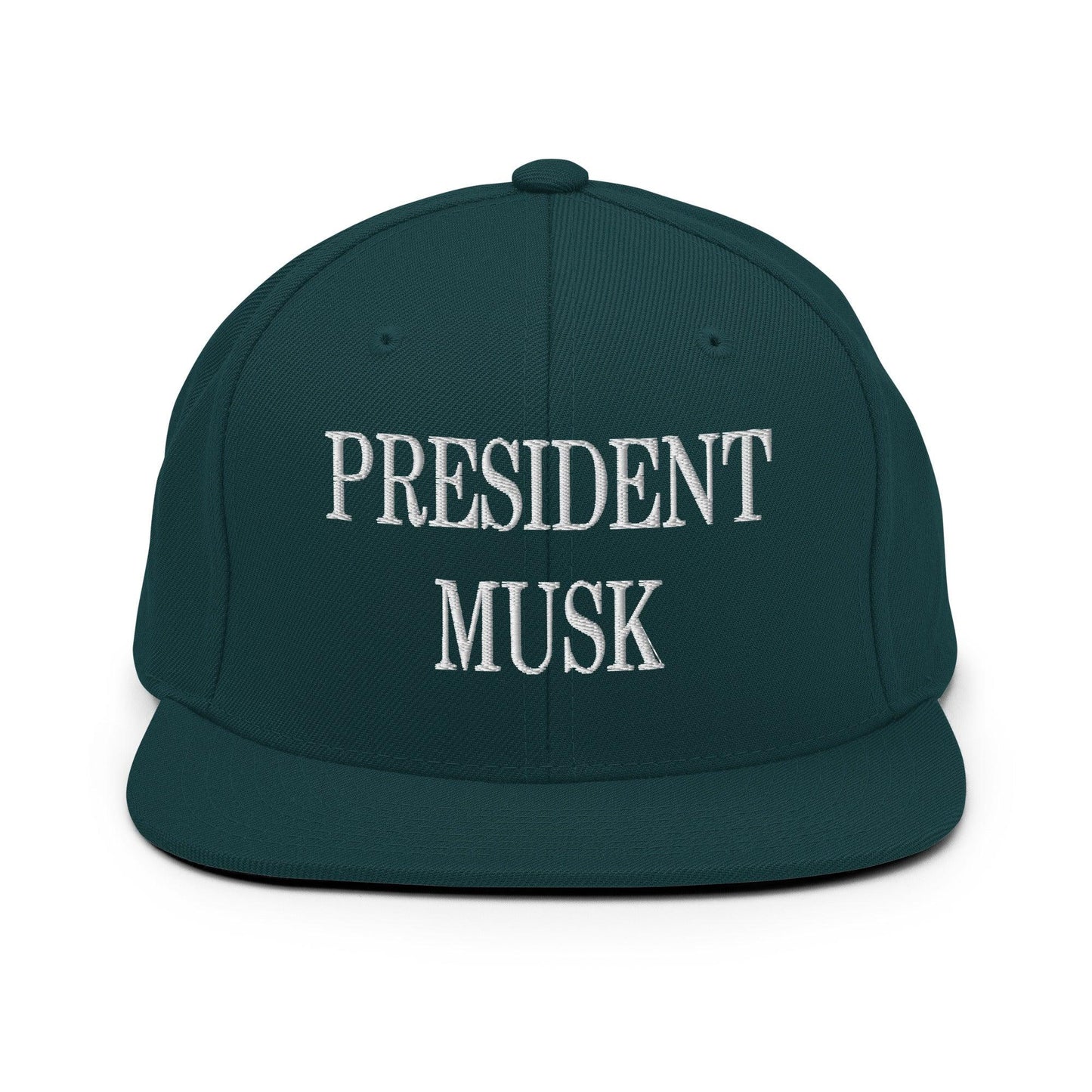 President Musk Embroidered Flat Bill Brim Snapback Hat - Spruce