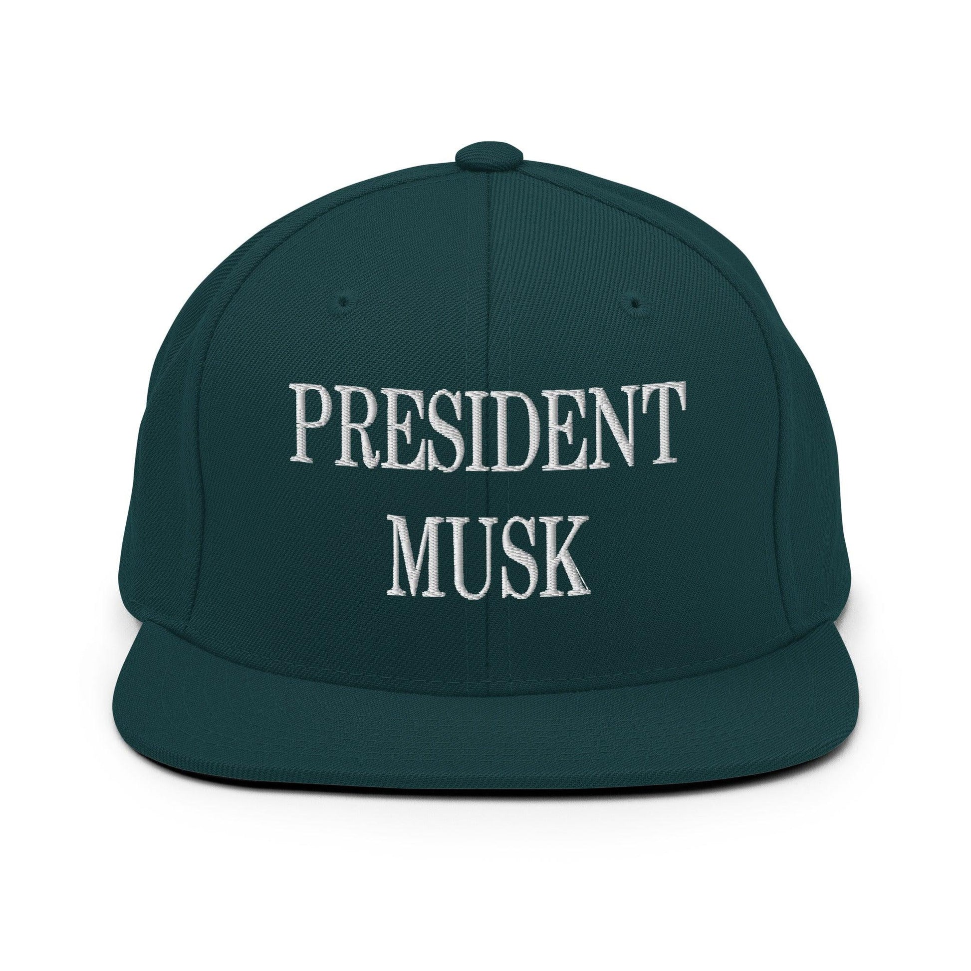 President Musk Embroidered Flat Bill Brim Snapback Hat - Spruce