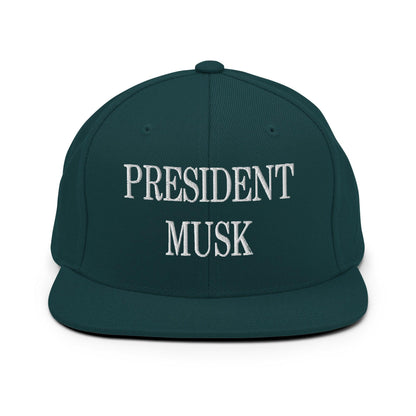 President Musk Embroidered Flat Bill Brim Snapback Hat - Spruce
