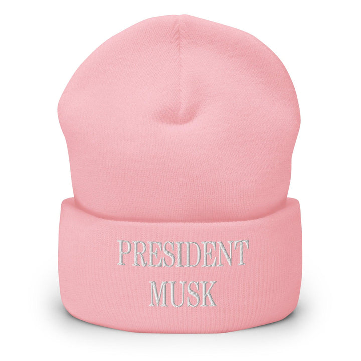 President Musk Embroidered Knit Cuffed Beanie - Baby Pink