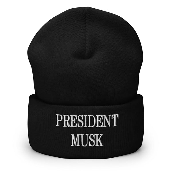 President Musk Embroidered Knit Cuffed Beanie - Black