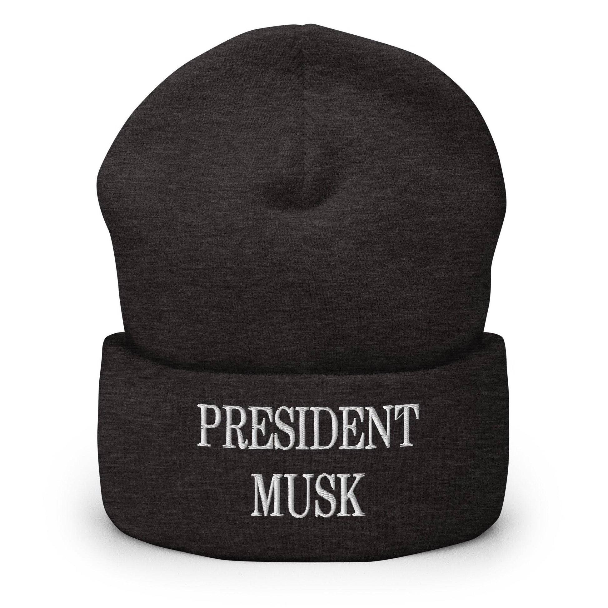 President Musk Embroidered Knit Cuffed Beanie - Dark Grey
