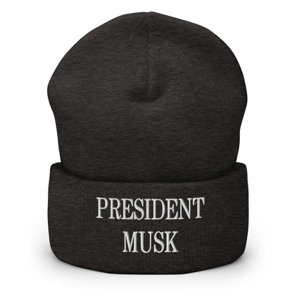 President Musk Embroidered Knit Cuffed Beanie - Dark Grey