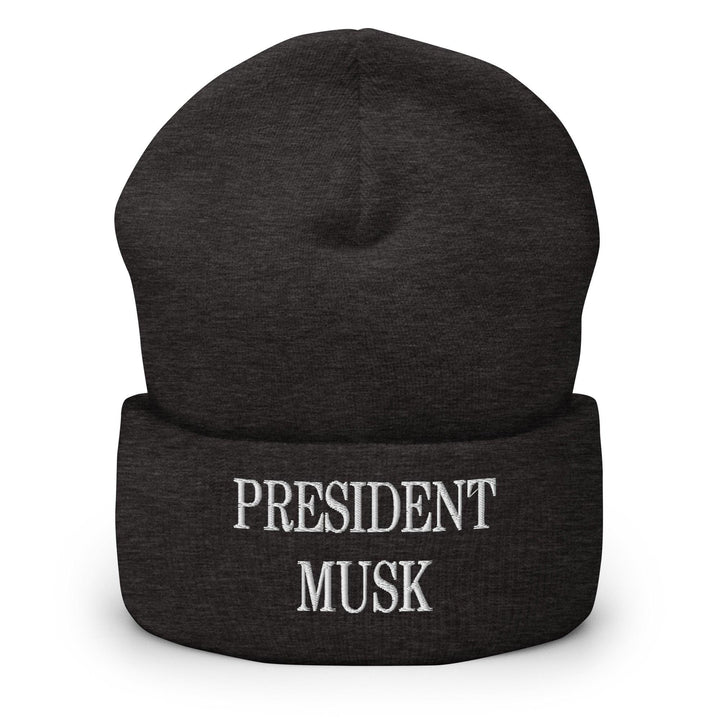 President Musk Embroidered Knit Cuffed Beanie - Dark Grey