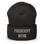 President Musk Embroidered Knit Cuffed Beanie - Dark Grey