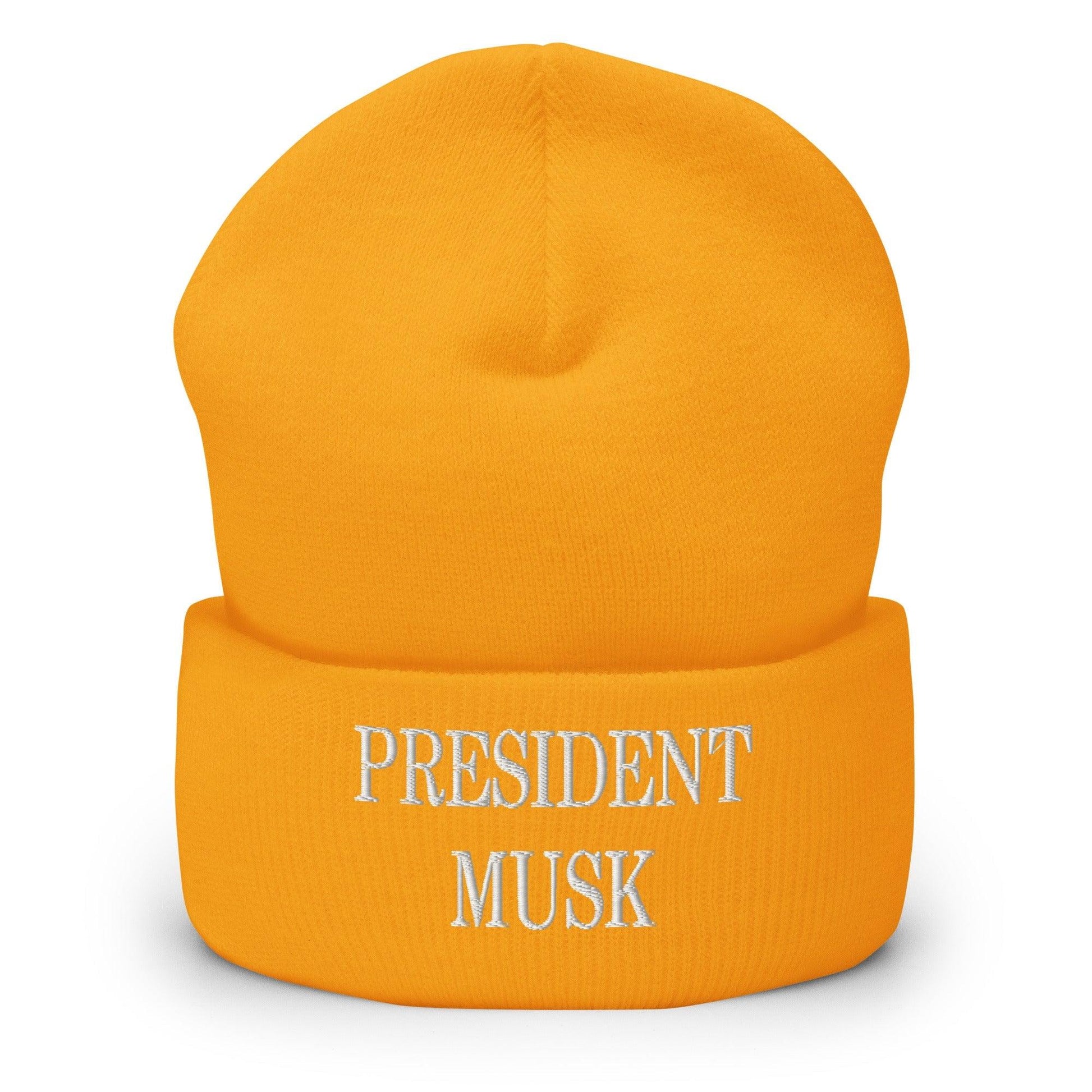 President Musk Embroidered Knit Cuffed Beanie - Gold