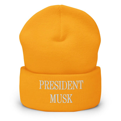 President Musk Embroidered Knit Cuffed Beanie - Gold