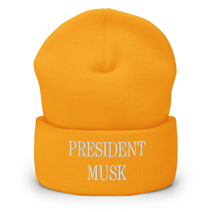 President Musk Embroidered Knit Cuffed Beanie - Gold