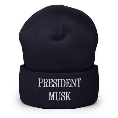 President Musk Embroidered Knit Cuffed Beanie - Navy