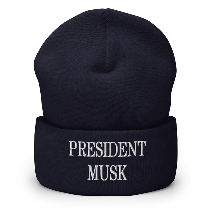 President Musk Embroidered Knit Cuffed Beanie - Navy