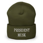President Musk Embroidered Knit Cuffed Beanie - Olive