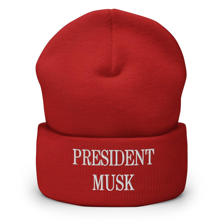 President Musk Embroidered Knit Cuffed Beanie - Red