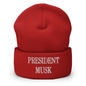 President Musk Embroidered Knit Cuffed Beanie - Red