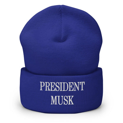 President Musk Embroidered Knit Cuffed Beanie - Royal