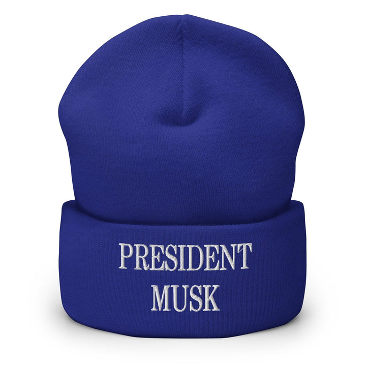 President Musk Embroidered Knit Cuffed Beanie - Royal