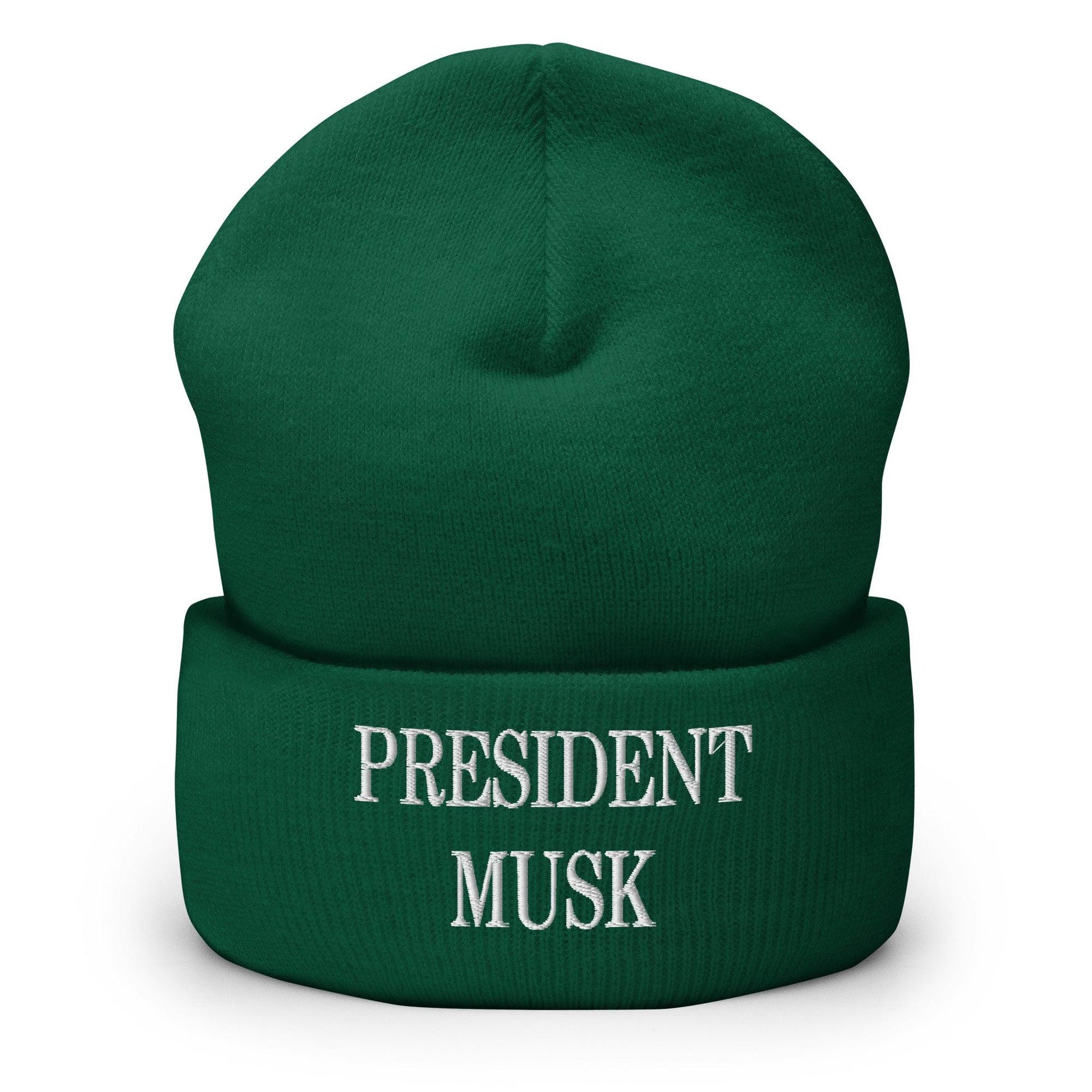 President Musk Embroidered Knit Cuffed Beanie - Spruce