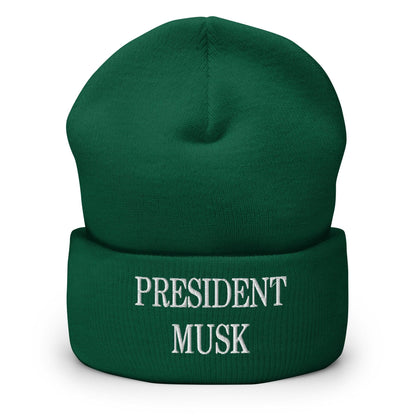 President Musk Embroidered Knit Cuffed Beanie - Spruce