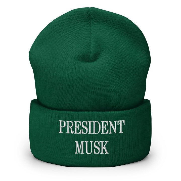President Musk Embroidered Knit Cuffed Beanie - Spruce