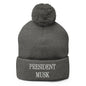 President Musk Embroidered Knit Pom Beanie - Dark Heather Grey