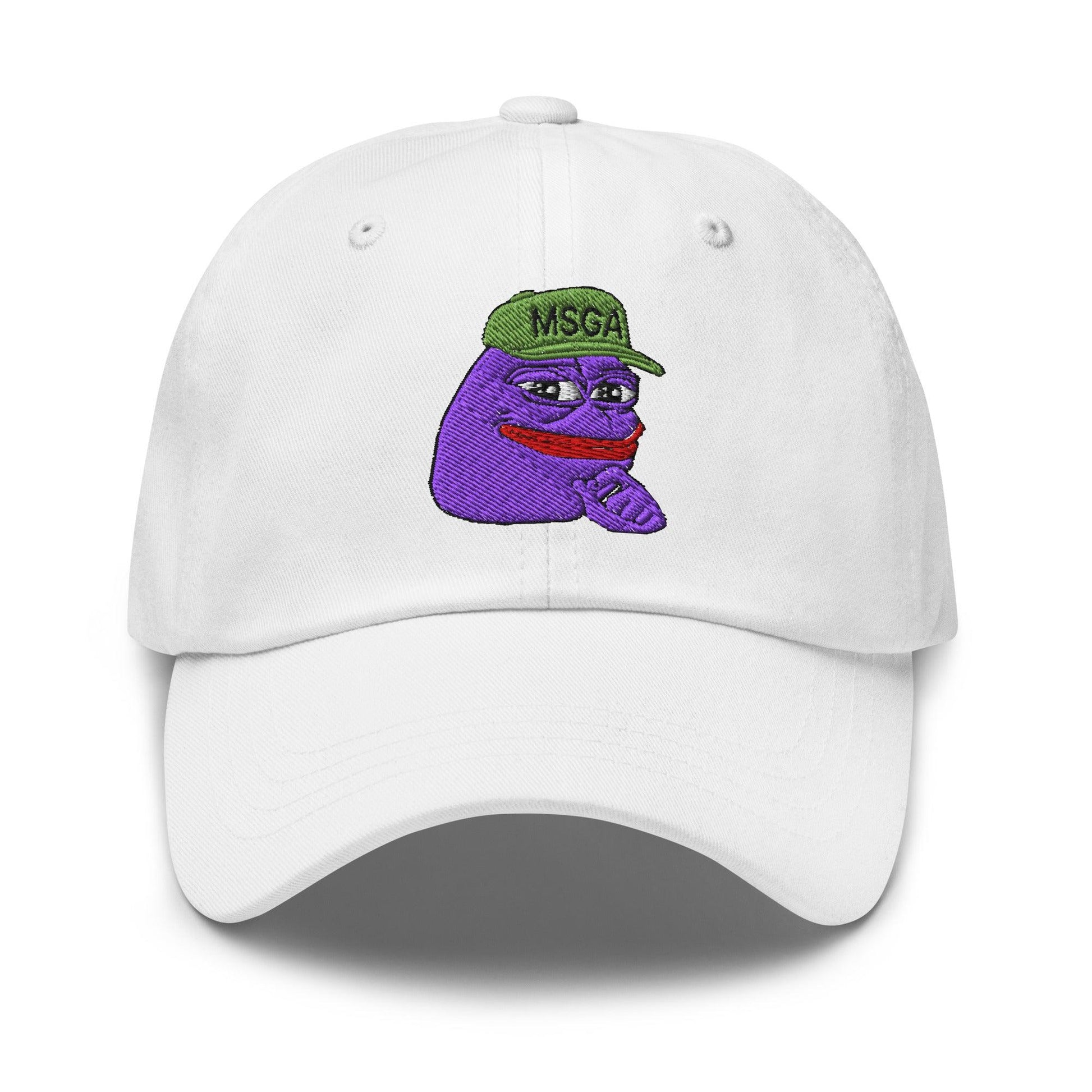 $PURPE Purple Pepe Embroidered Dad Hat - White - Hats