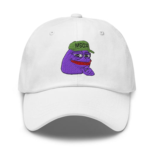 $PURPE Purple Pepe Embroidered Dad Hat - White - Hats