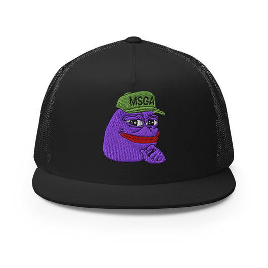 $PURPE Purple Pepe Embroidered Flat Bill Brim Mesh Trucker Hat - Black - Hats