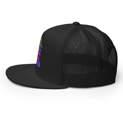 $PURPE Purple Pepe Embroidered Flat Bill Brim Mesh Trucker Hat - Hats