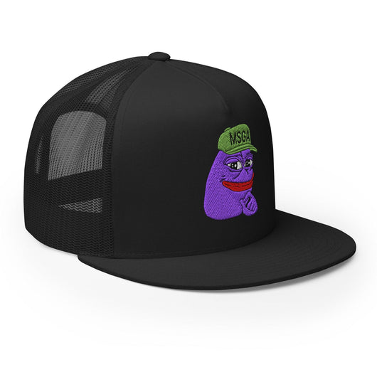 $PURPE Purple Pepe Embroidered Flat Bill Brim Mesh Trucker Hat - Hats
