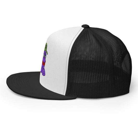 $PURPE Purple Pepe Embroidered Flat Bill Brim Mesh Trucker Hat - Hats