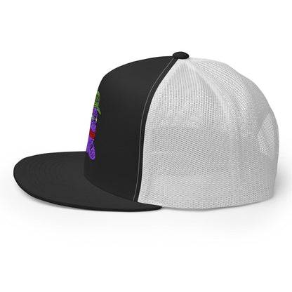$PURPE Purple Pepe Embroidered Flat Bill Brim Mesh Trucker Hat - Hats