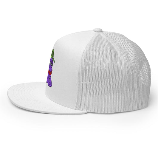 $PURPE Purple Pepe Embroidered Flat Bill Brim Mesh Trucker Hat - Hats