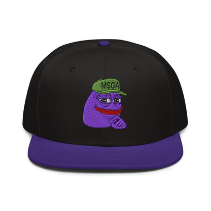 $PURPE Purple Pepe Embroidered Flat Bill Brim Snapback Hat - Black / Hats