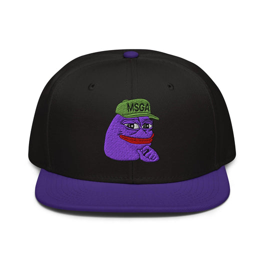 $PURPE Purple Pepe Embroidered Flat Bill Brim Snapback Hat - Purple / Black / Black - Hats
