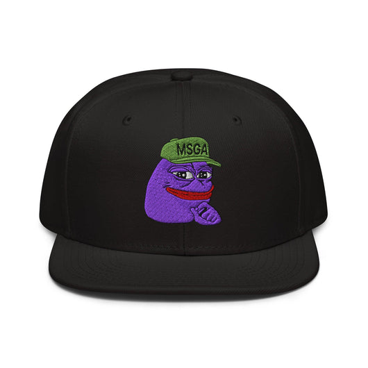 $PURPE Purple Pepe Embroidered Flat Bill Brim Snapback Hat - Black - Hats