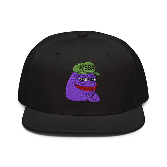 $PURPE Purple Pepe Embroidered Flat Bill Brim Snapback Hat - Black - Hats