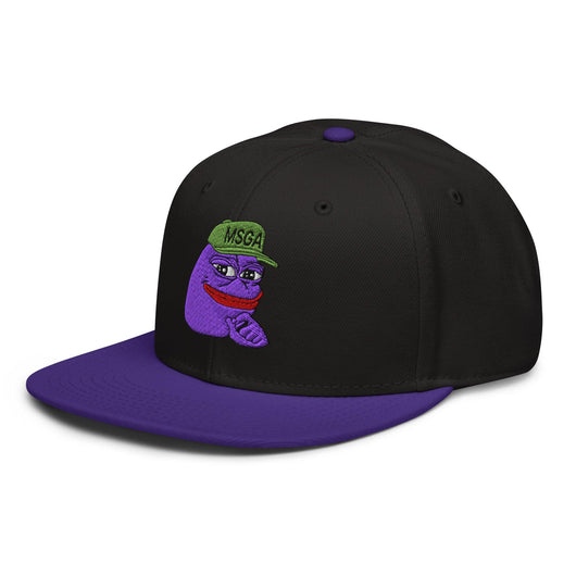$PURPE Purple Pepe Embroidered Flat Bill Brim Snapback Hat - Hats