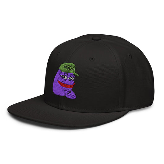 $PURPE Purple Pepe Embroidered Flat Bill Brim Snapback Hat - Hats