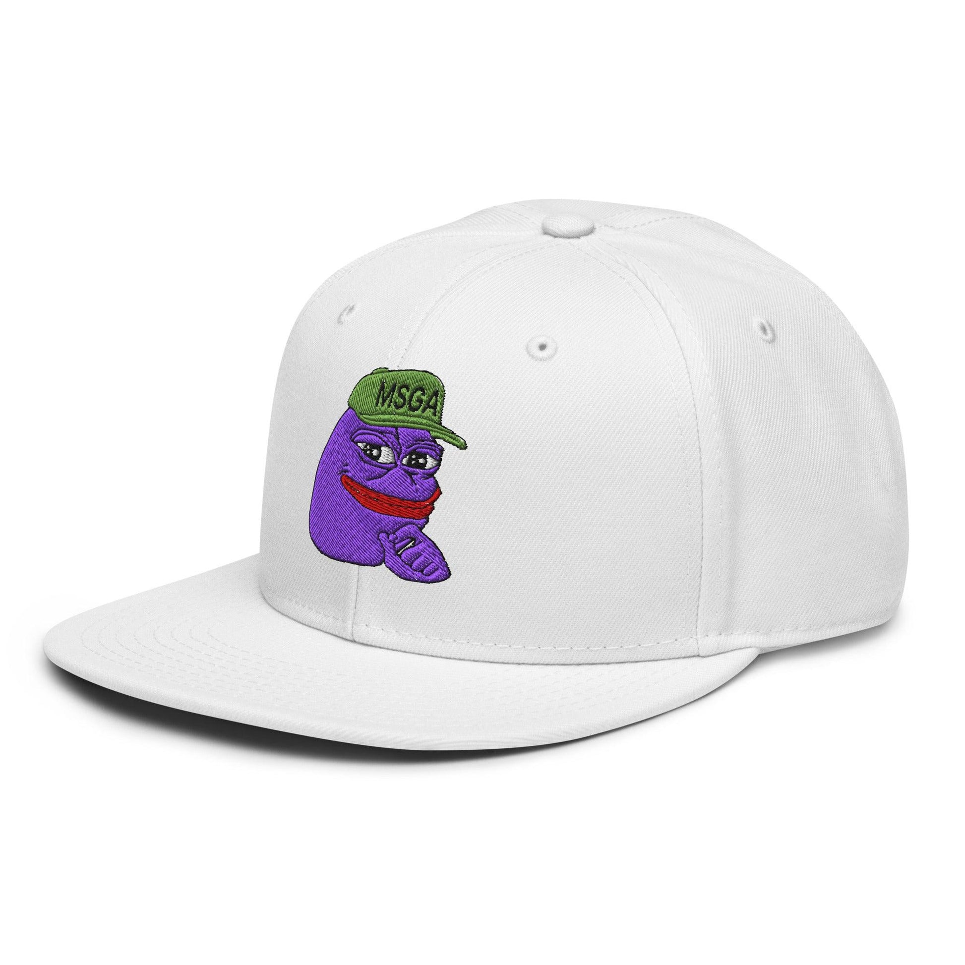 $PURPE Purple Pepe Embroidered Flat Bill Brim Snapback Hat - Hats