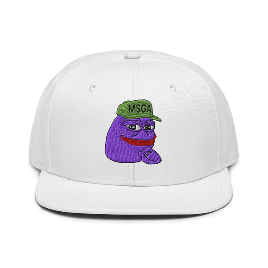 $PURPE Purple Pepe Embroidered Flat Bill Brim Snapback Hat - White - Hats