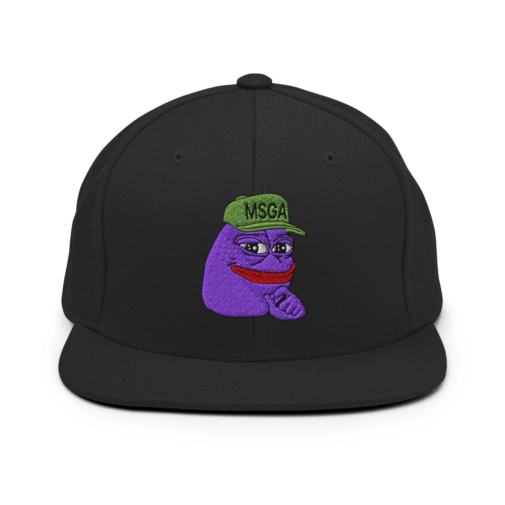 $PURPE Purple Pepe Embroidered Flat Brim Bill Snapback Hat - Black - Hats