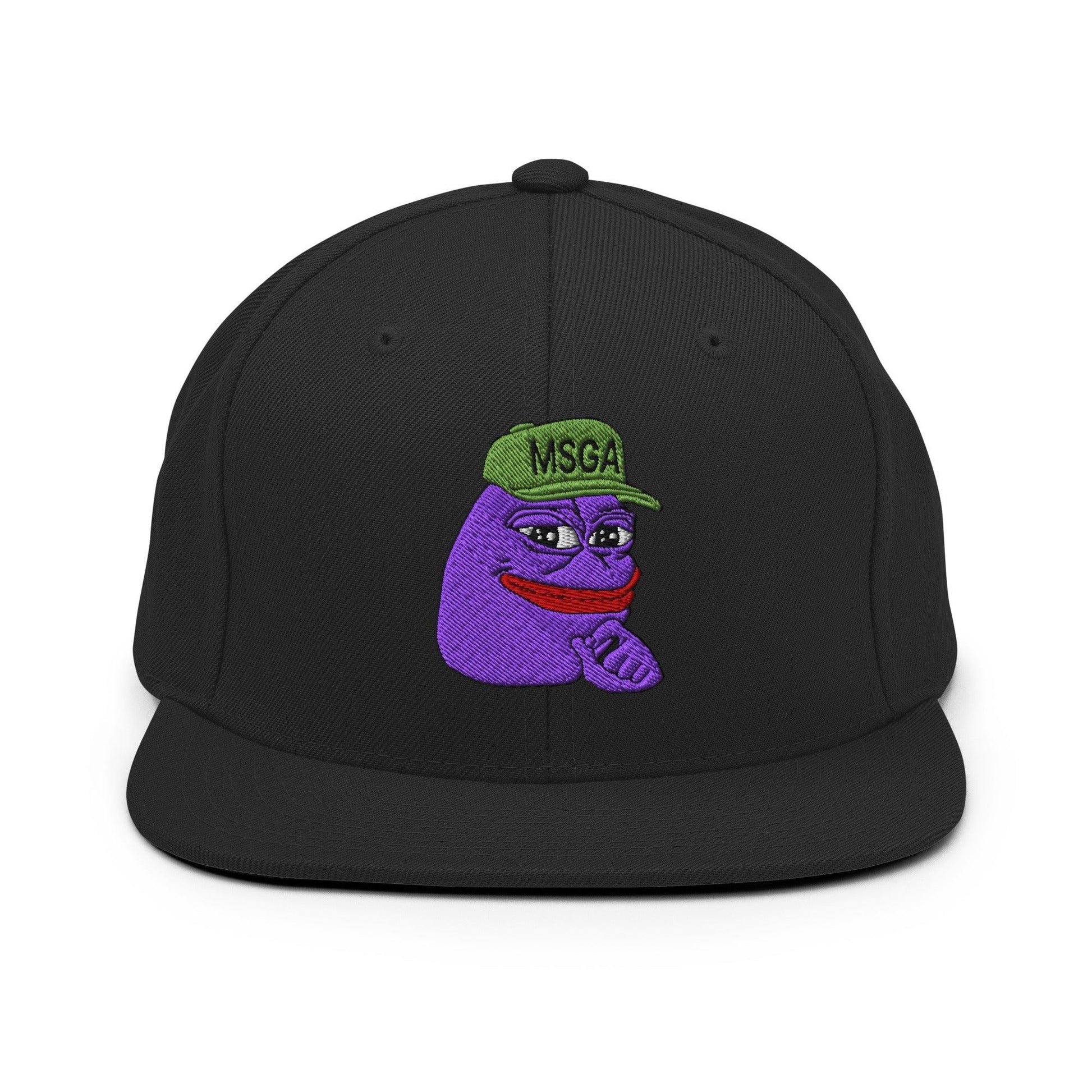 $PURPE Purple Pepe Embroidered Flat Brim Bill Snapback Hat - Black - Hats
