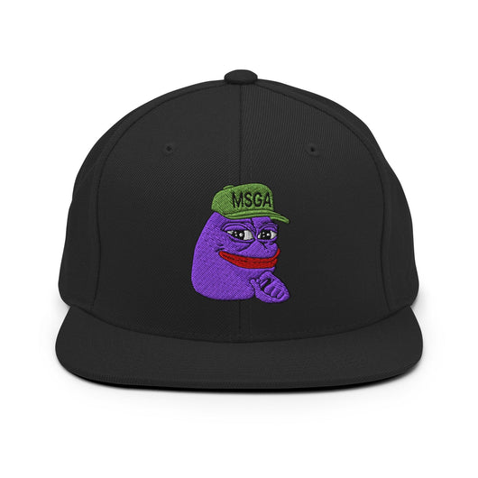 $PURPE Purple Pepe Embroidered Flat Brim Bill Snapback Hat - Black - Hats
