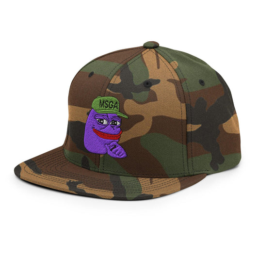 $PURPE Purple Pepe Embroidered Flat Brim Bill Snapback Hat - Hats