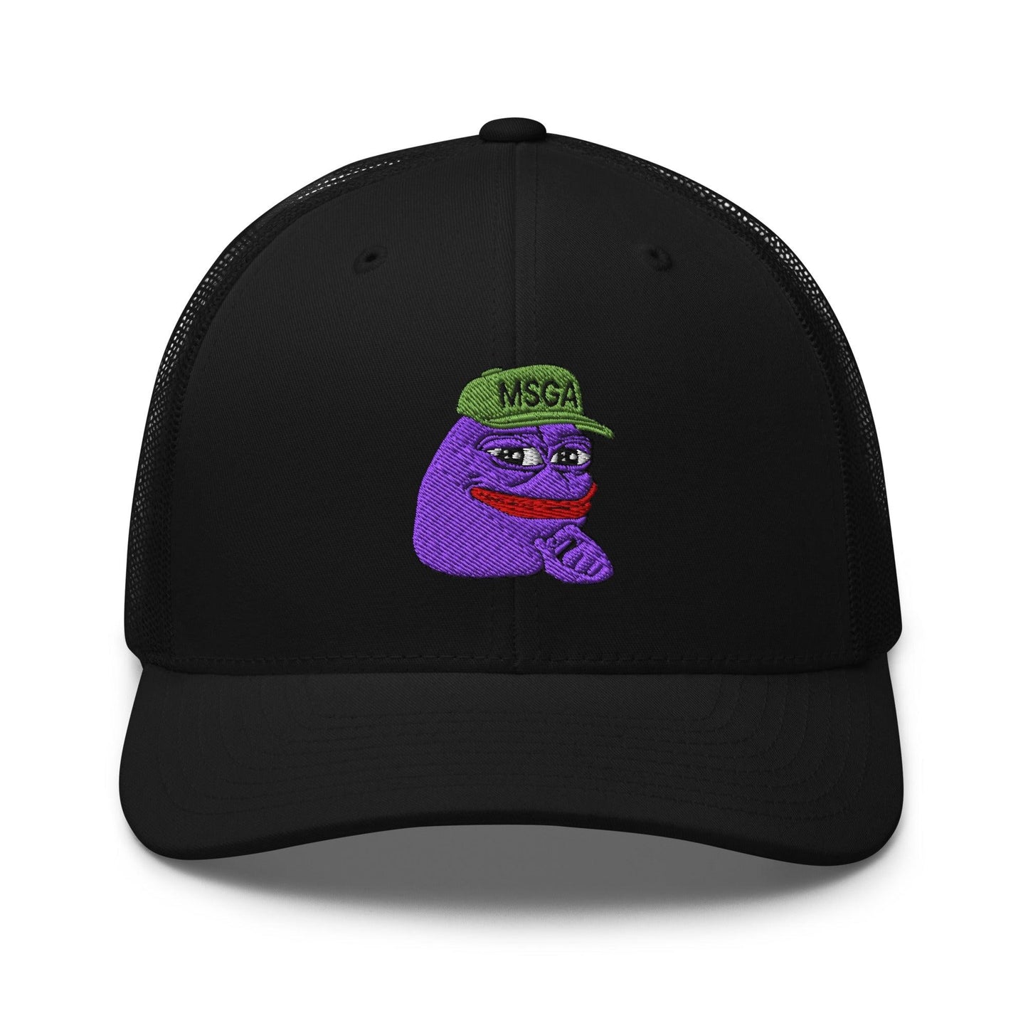 $PURPE Purple Pepe Embroidered Mesh Trucker Hat - Black