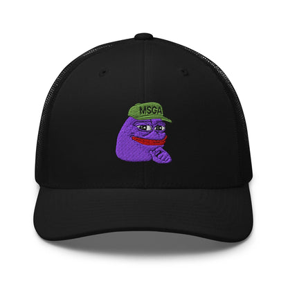 $PURPE Purple Pepe Embroidered Mesh Trucker Hat - Black