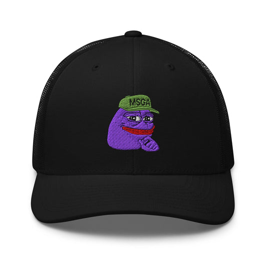 $PURPE Purple Pepe Embroidered Mesh Trucker Hat - Black